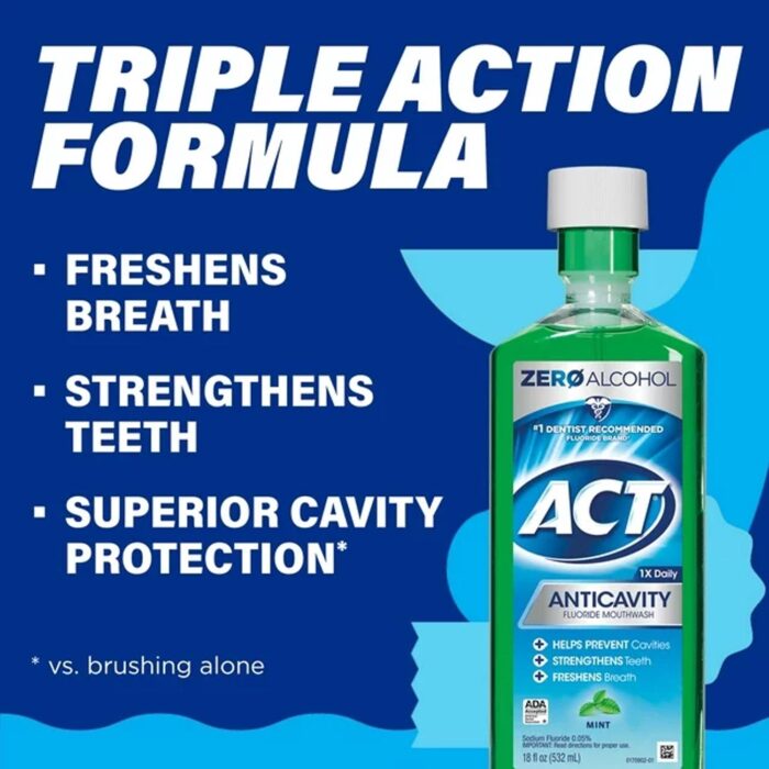 ACT Anticavity Fluoride Mouthwash With Zero Alcohol, Mint, 18 fl. oz - Image 3