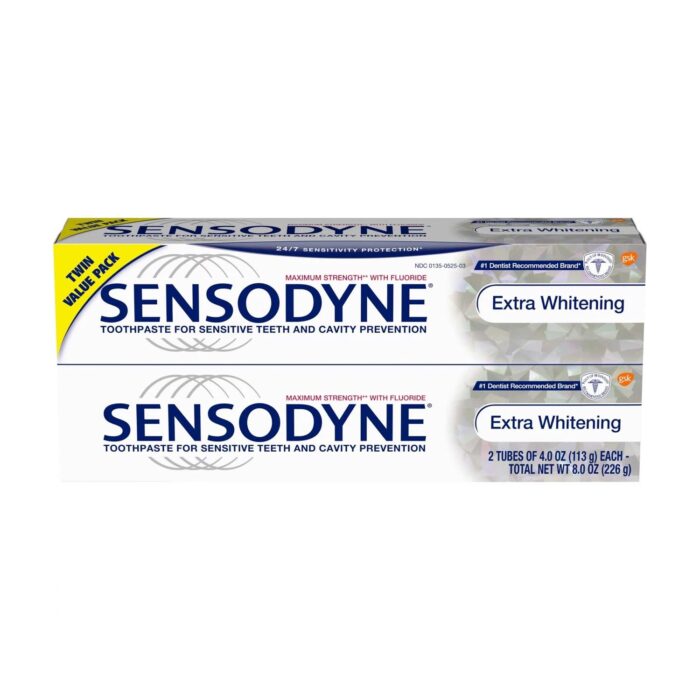 Sensodyne Sensitivity Toothpaste, Extra Whitening, for Sensitive Teeth, 24_7 Protection, 4 ounce (Pack of 2)